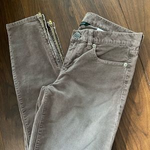 [J Crew] NWOT Toothpick Corduroy Dusty Rose Pants with Ankle Brass Zippers